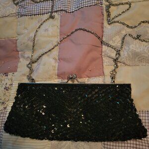 Black sequin clutch evening bag